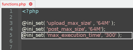 Increase PHP Max Execution Time - Theme Functions